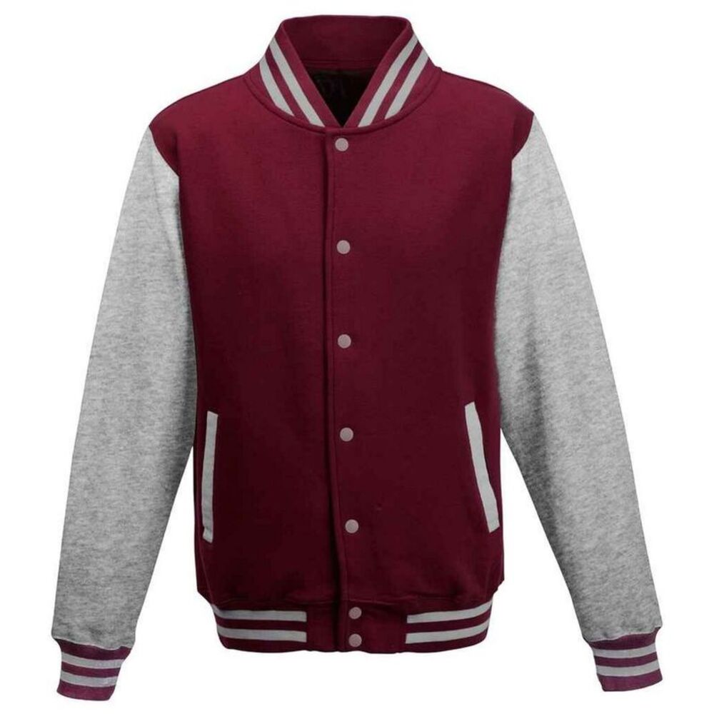 Awdis Unisex Varsity Jacket / Burgundy/Heather Grey